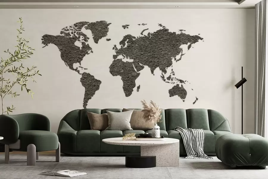 murales de pared Mapamundi con musgo, naturaleza, paleta de colores grises w02657v6