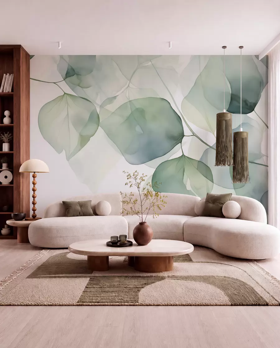 murales de pared Hojas grandes imitación abstracta de acuarela w02725