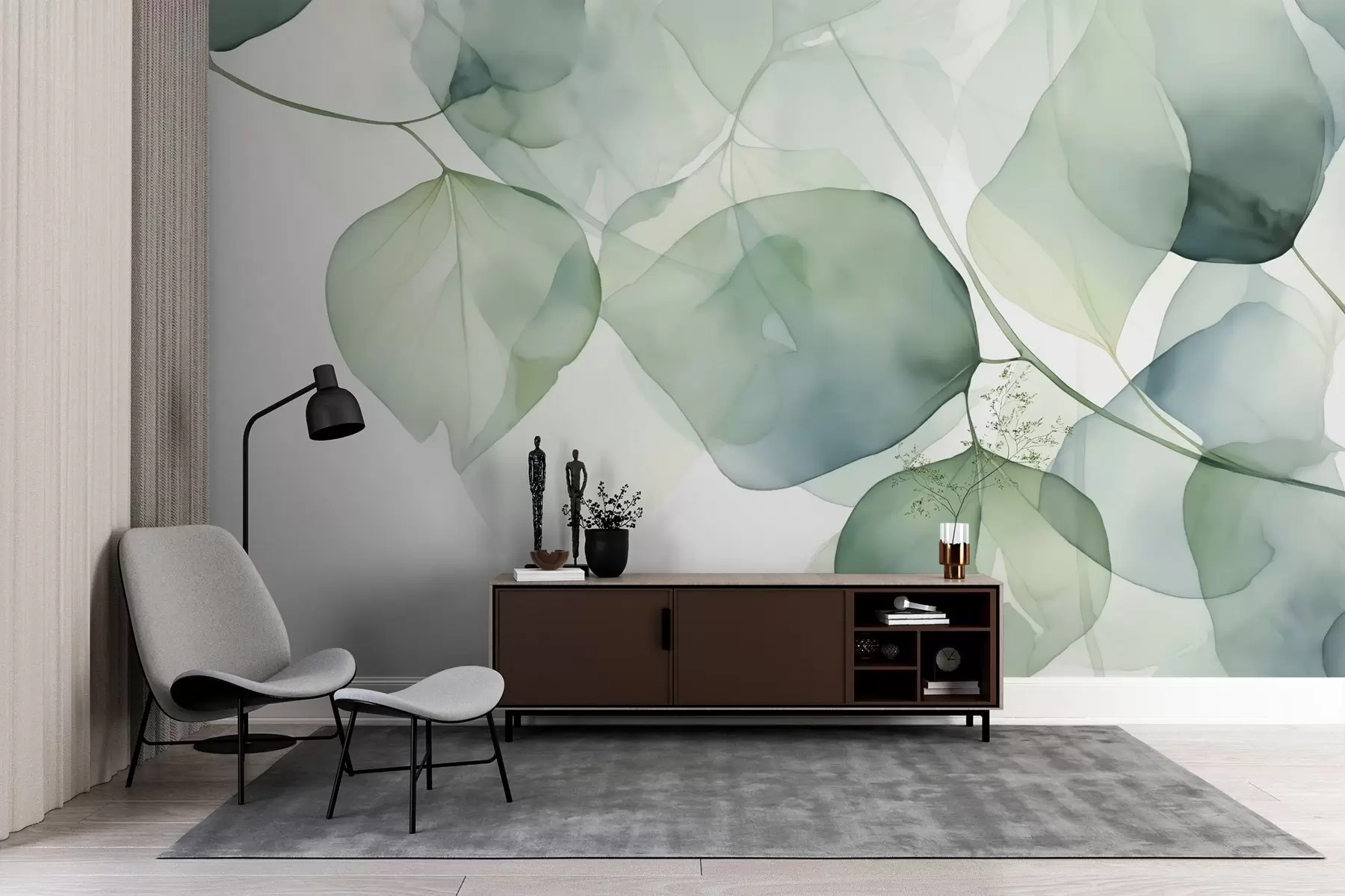 murales de pared Hojas grandes imitación abstracta de acuarela w02725