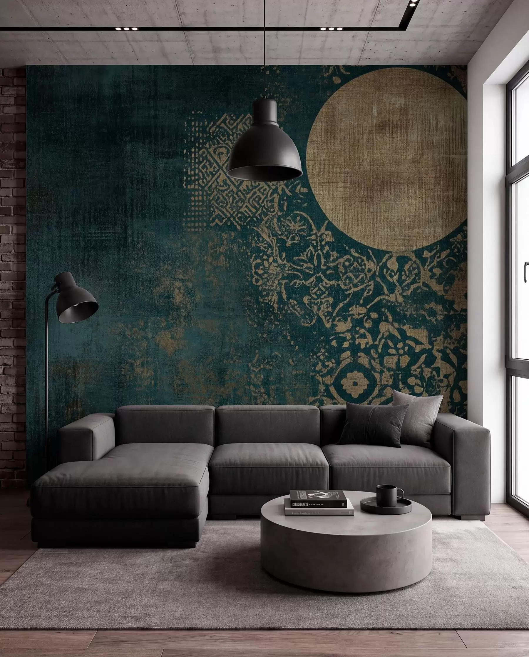 murales de pared Círculos amarillos sobre fondo oscuro envejecido w08628