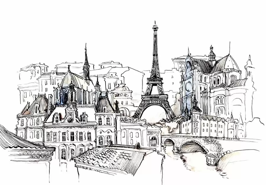 murales de pared Perfil artístico del horizonte parisino u77704