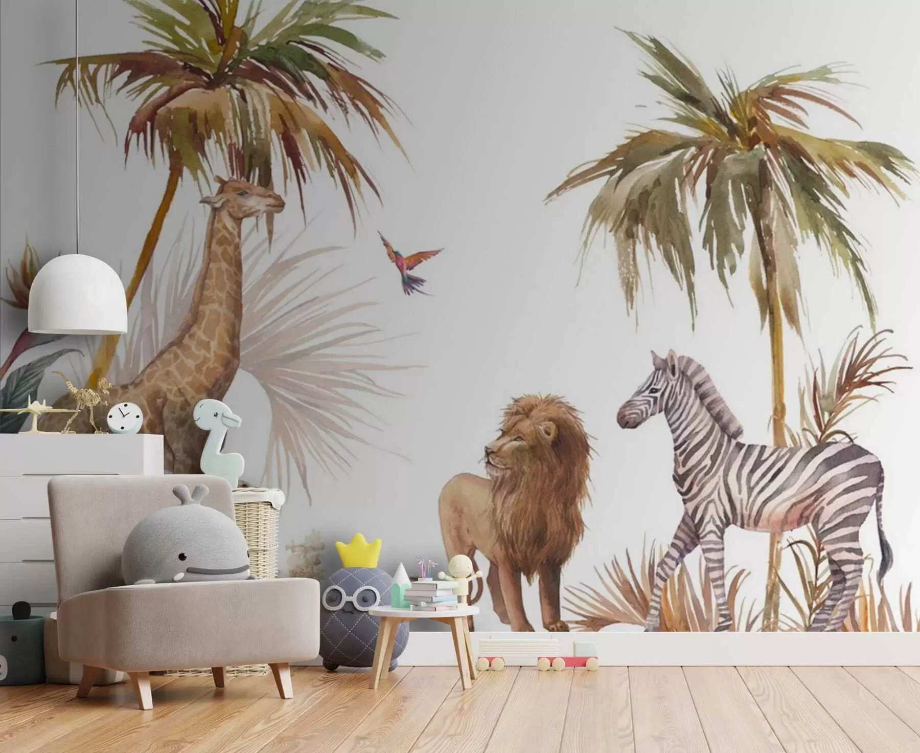 murales de pared Vida salvaje bajo palmeras tropicales u51895