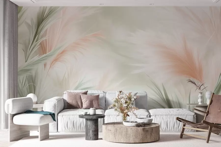 murales de pared tierna hierba de la pampa en delicados colores w02688