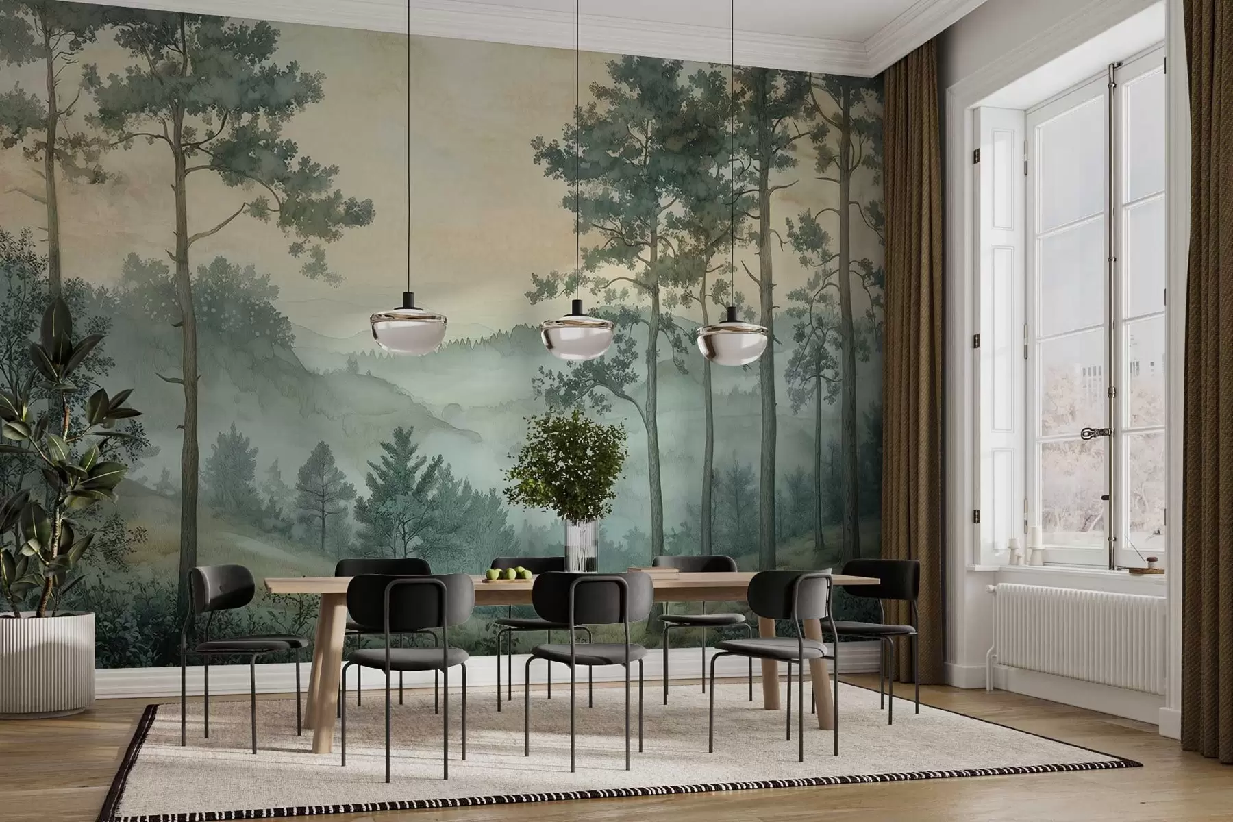 murales de pared panorama del bosque con colinas w02690