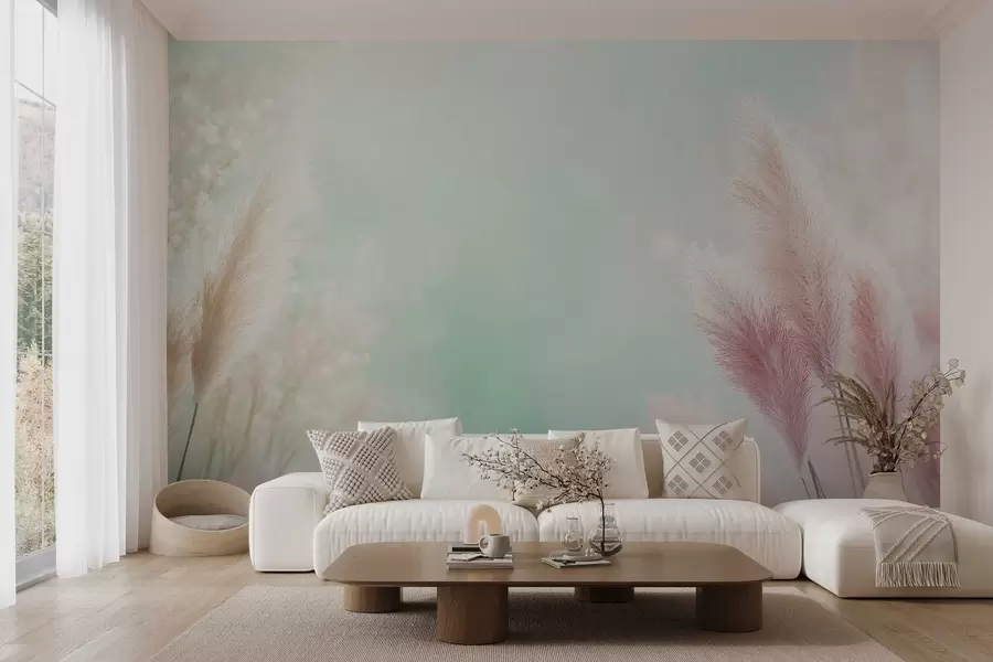 murales de pared hierba de la pampa sobre un delicado fondo turquesa w02766