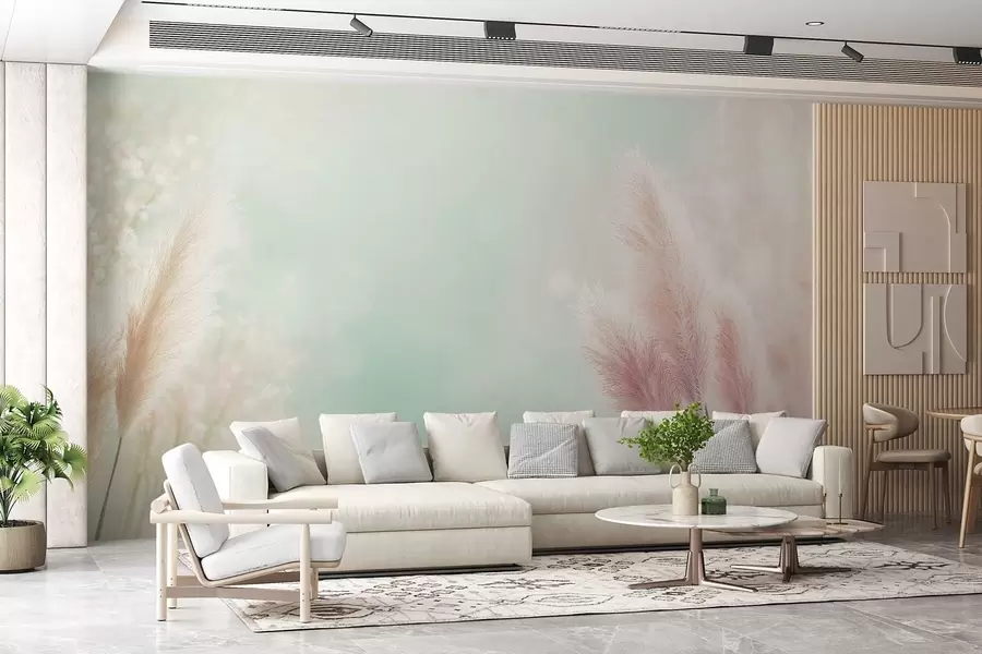 murales de pared hierba de la pampa sobre un delicado fondo turquesa w02766