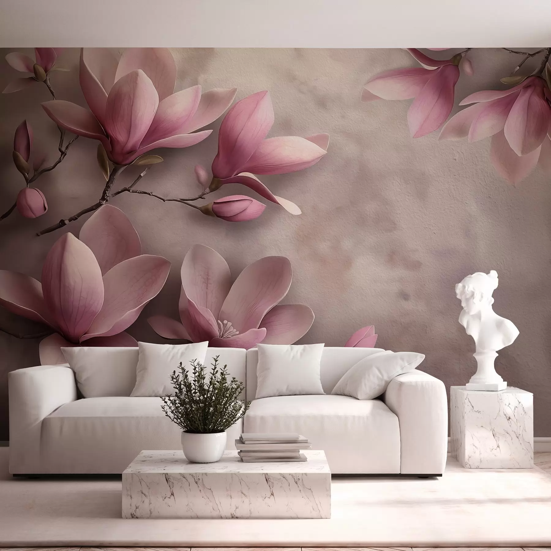 murales de pared Delicadas magnolias rosas sobre un muro de hormigón w08636
