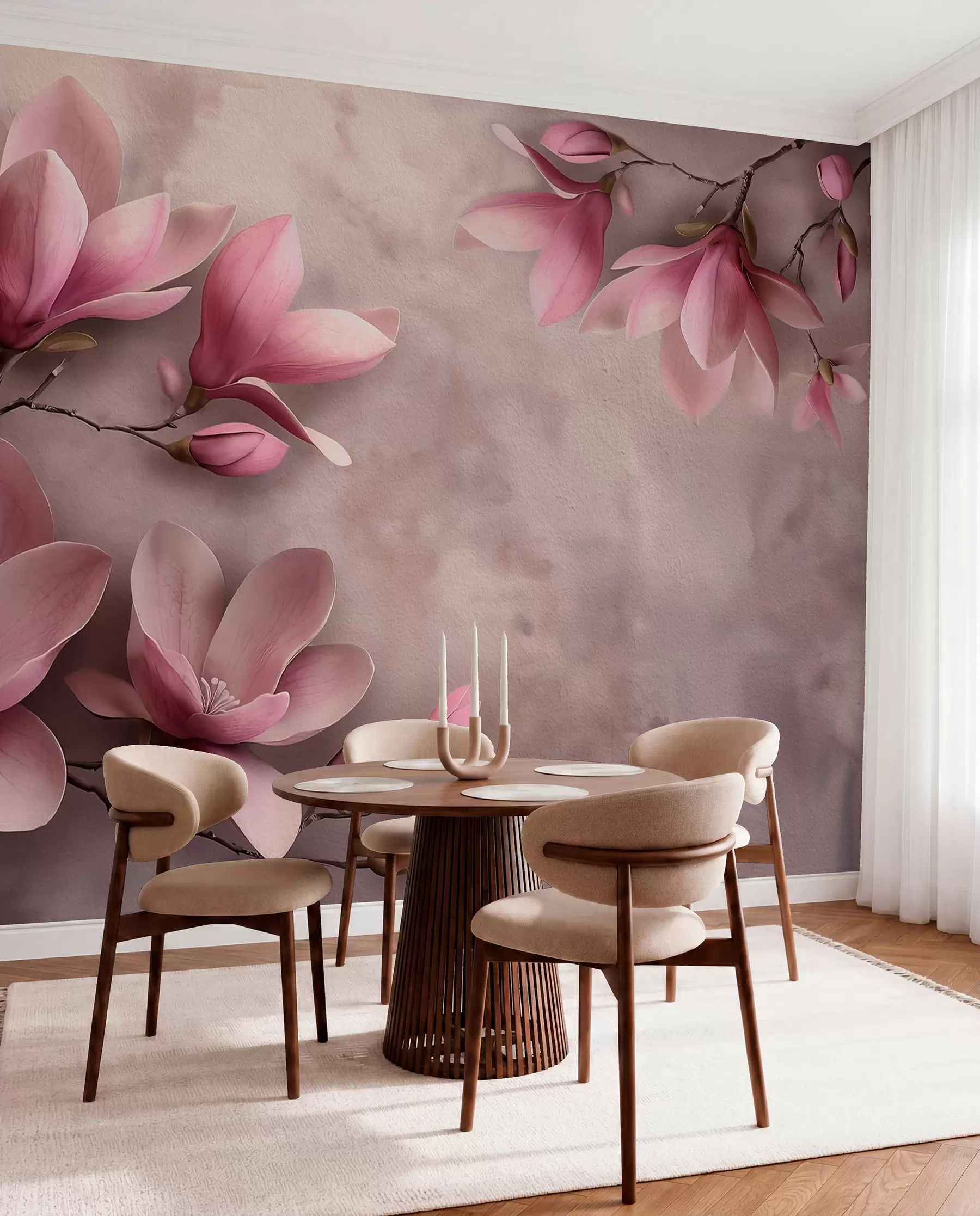 murales de pared Delicadas magnolias rosas sobre un muro de hormigón w08636