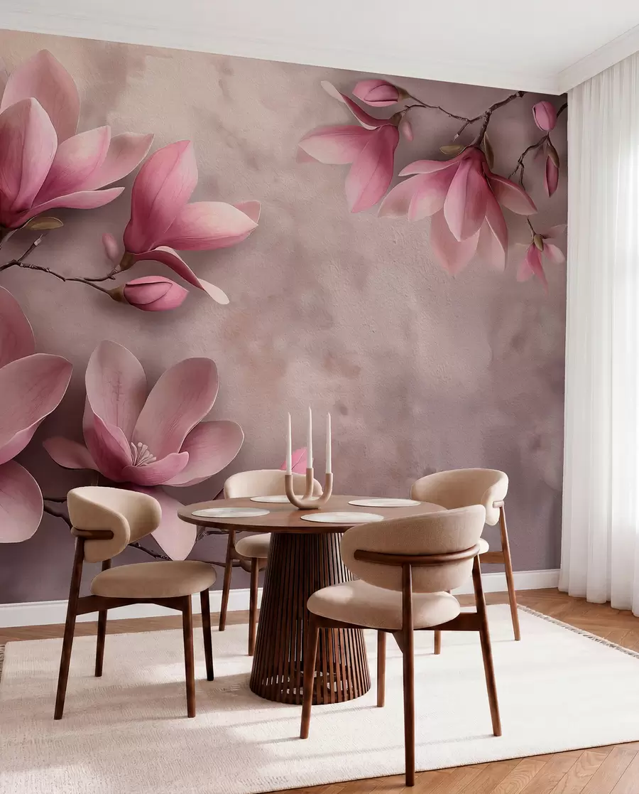 murales de pared Delicadas magnolias rosas sobre un muro de hormigón w08636