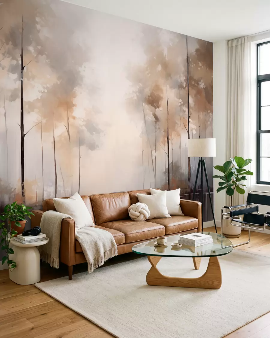 murales de pared Bosque brumoso junto al estanque w02758