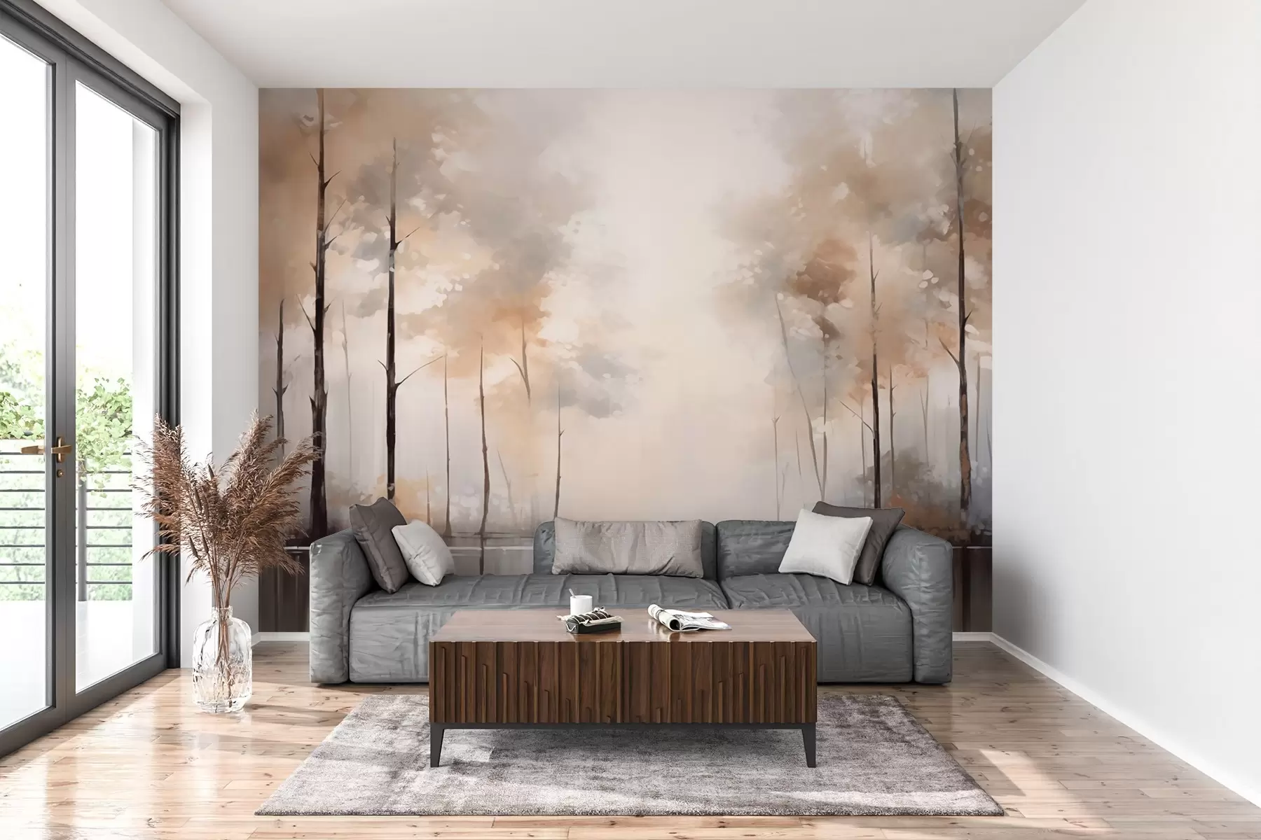 murales de pared Bosque brumoso junto al estanque w02758