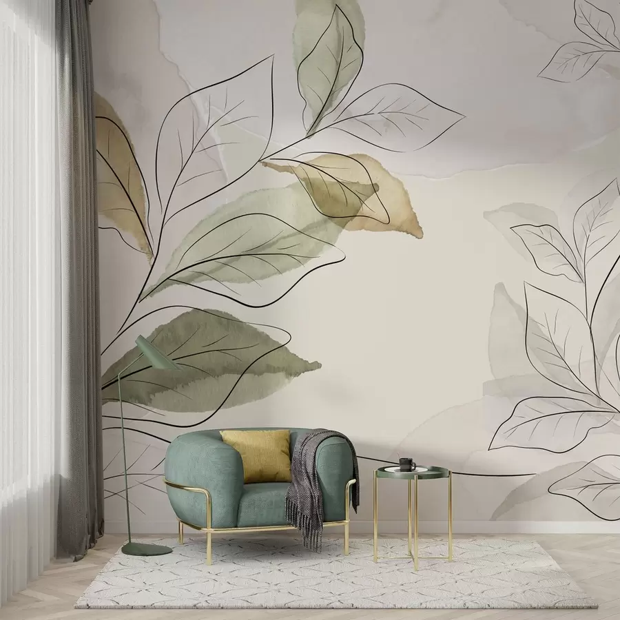 murales de pared ramas pintadas con hojas w02807
