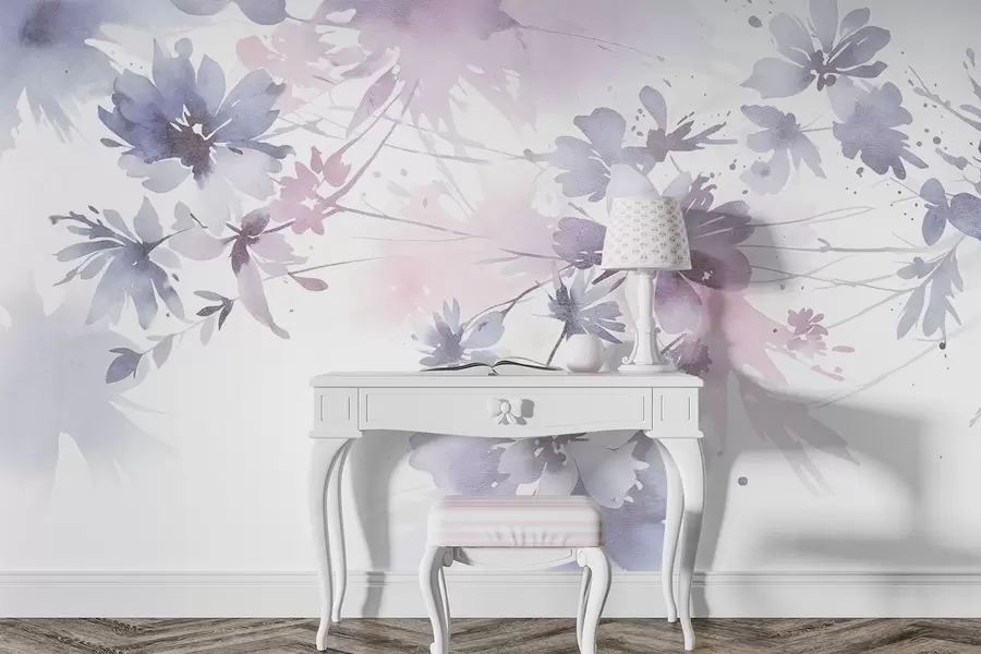 murales de pared Flores abstractas de textura suave y colores pastel con fondos difuminados , que crean una atmósfera etérea y de ensueño w08645