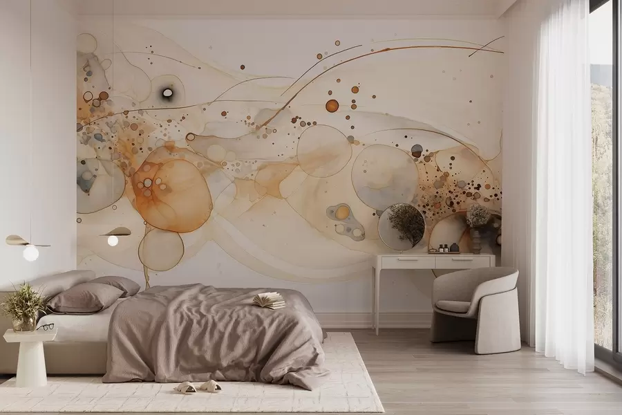 murales de pared Arte abstracto en tinta, estilo fluido, paleta de colores beige w02744