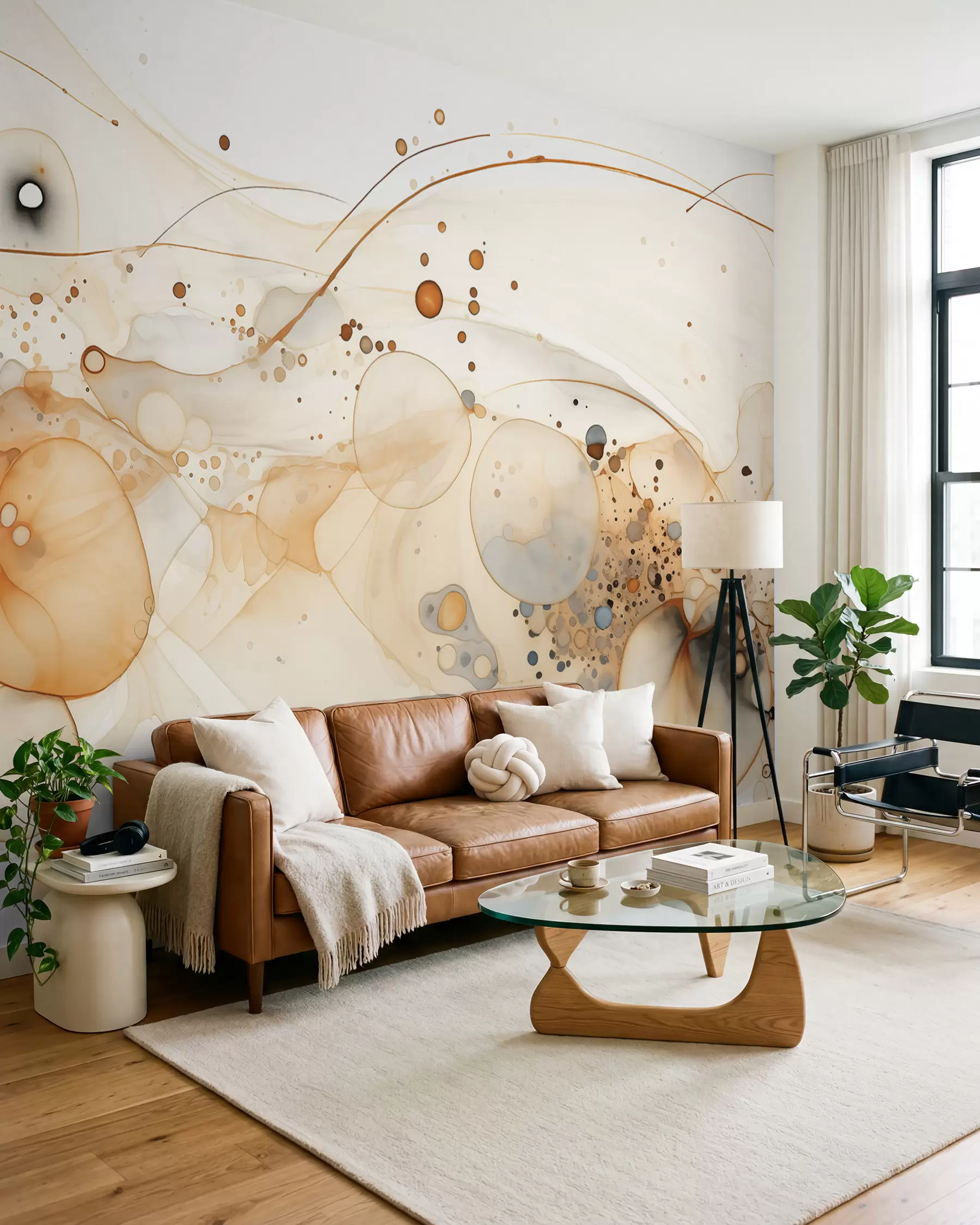 murales de pared Arte abstracto en tinta, estilo fluido, paleta de colores beige w02744