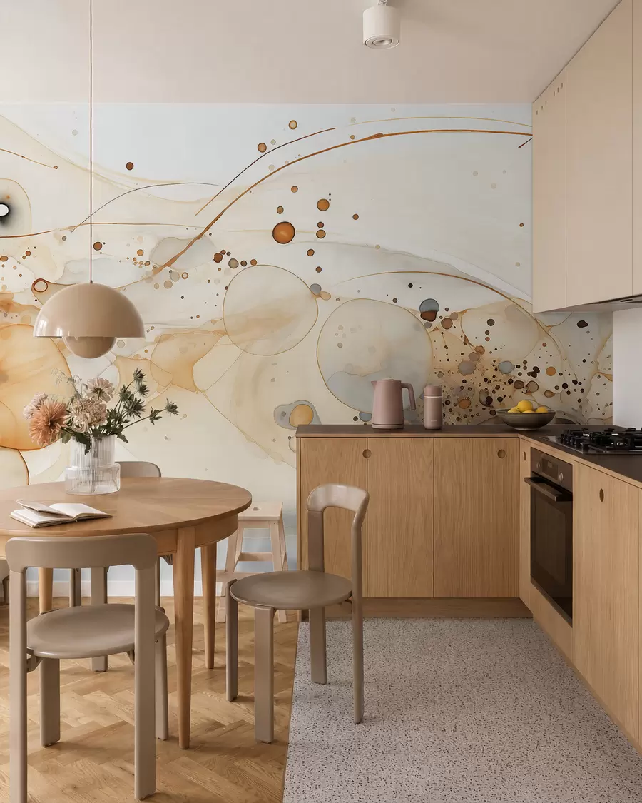 murales de pared Arte abstracto en tinta, estilo fluido, paleta de colores beige w02744