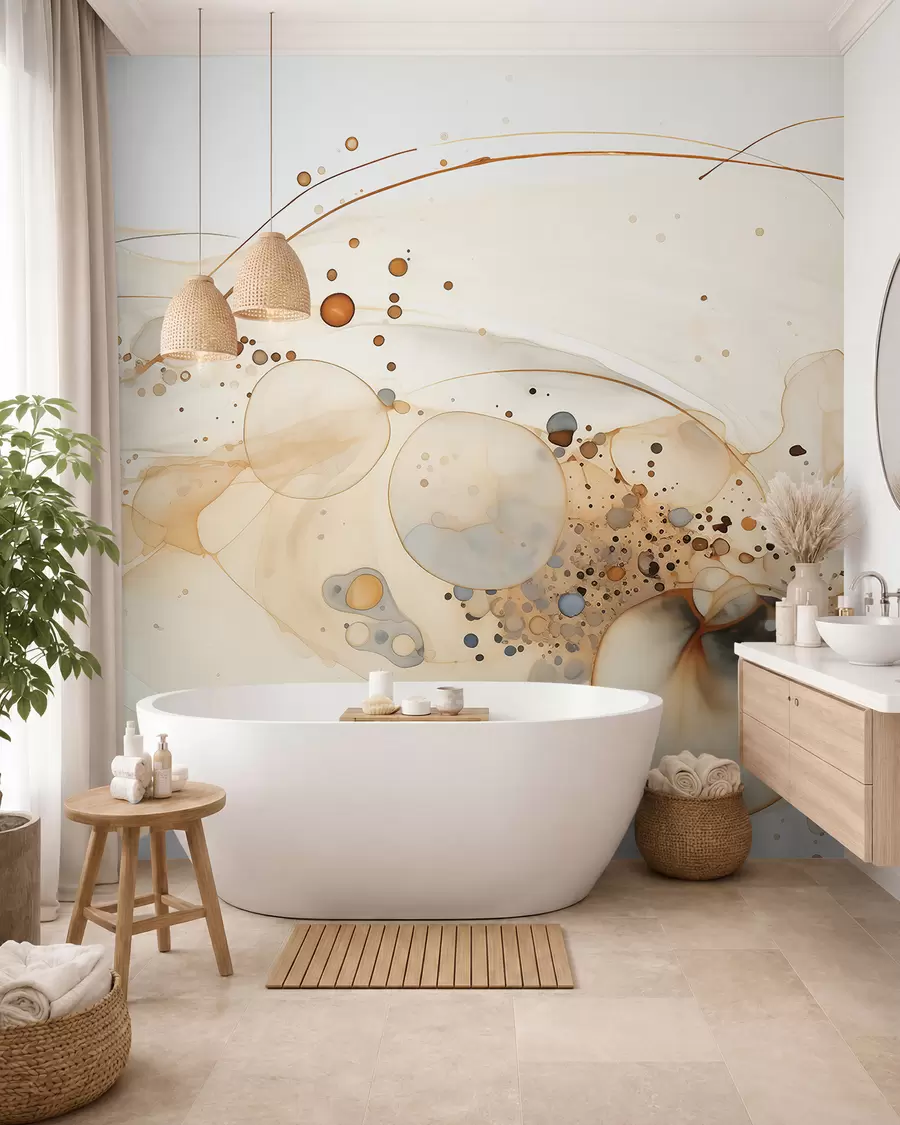 murales de pared Arte abstracto en tinta, estilo fluido, paleta de colores beige w02744