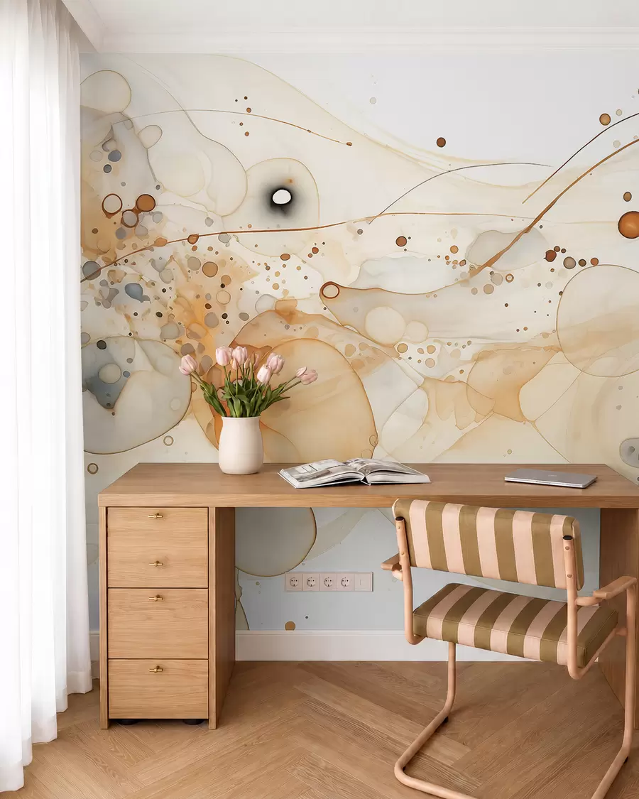 murales de pared Arte abstracto en tinta, estilo fluido, paleta de colores beige w02744
