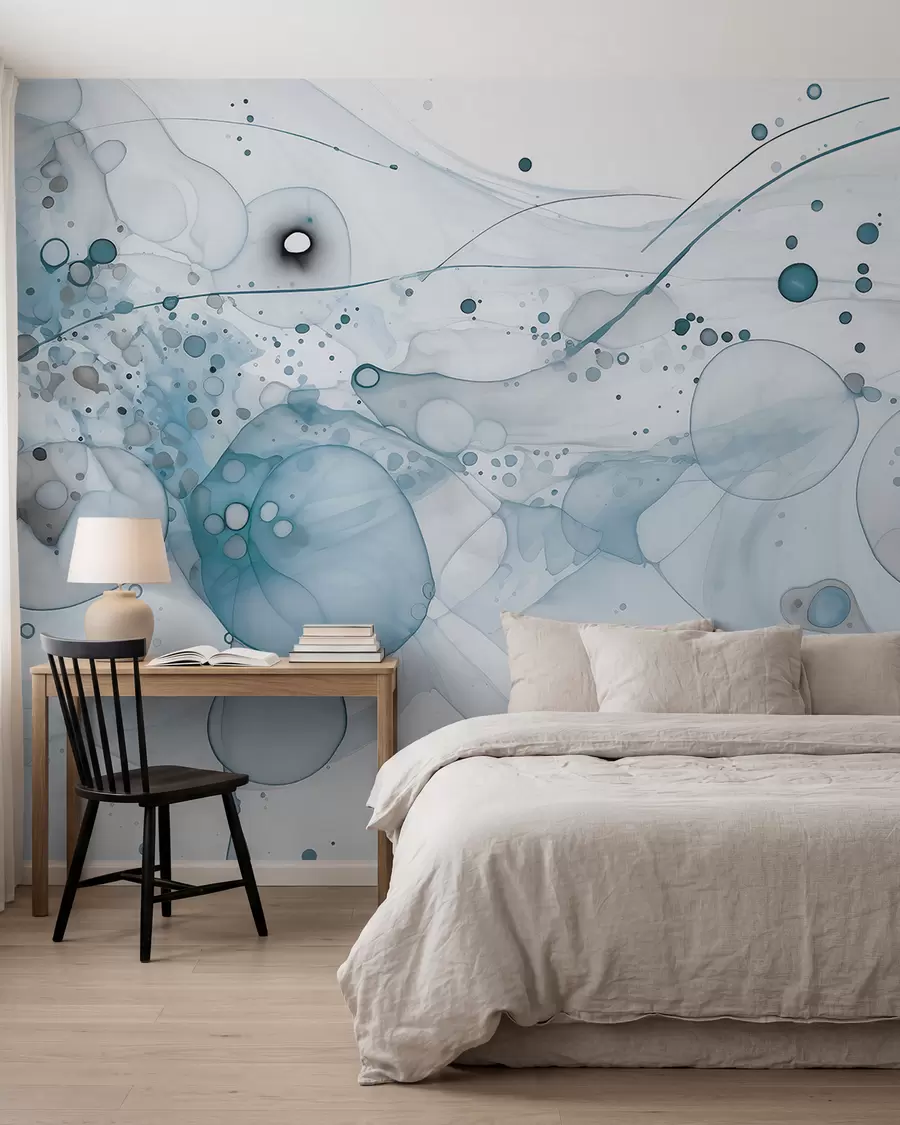 murales de pared Arte abstracto en tinta, estilo fluido, paleta de colores azules w02744v2