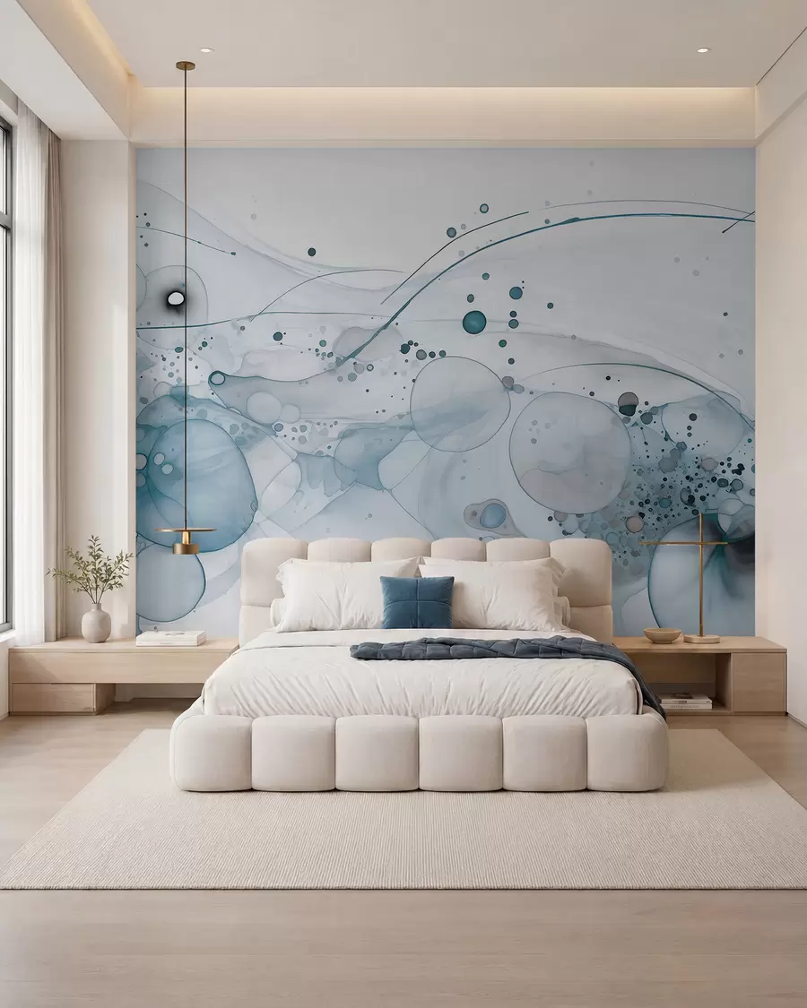 murales de pared Arte abstracto en tinta, estilo fluido, paleta de colores azules w02744v2