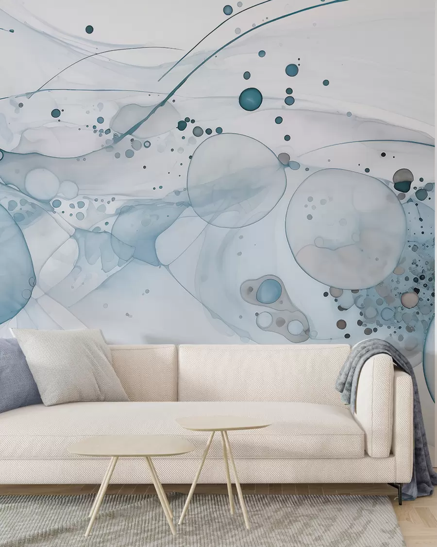 murales de pared Arte abstracto en tinta, estilo fluido, paleta de colores azules w02744v2