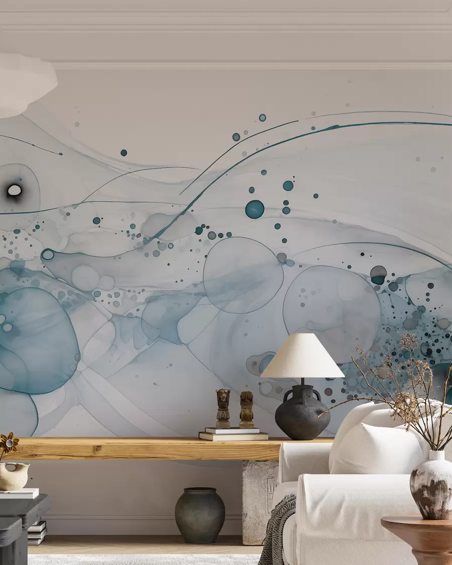 murales de pared Arte abstracto en tinta, estilo fluido, paleta de colores azules w02744v2