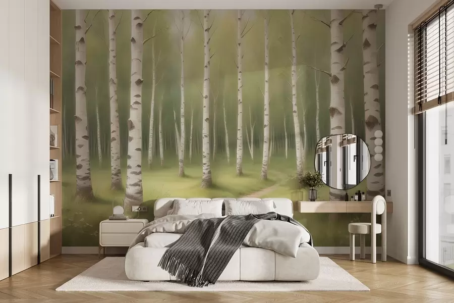 murales de pared Un bosque de abedules pintados w02836