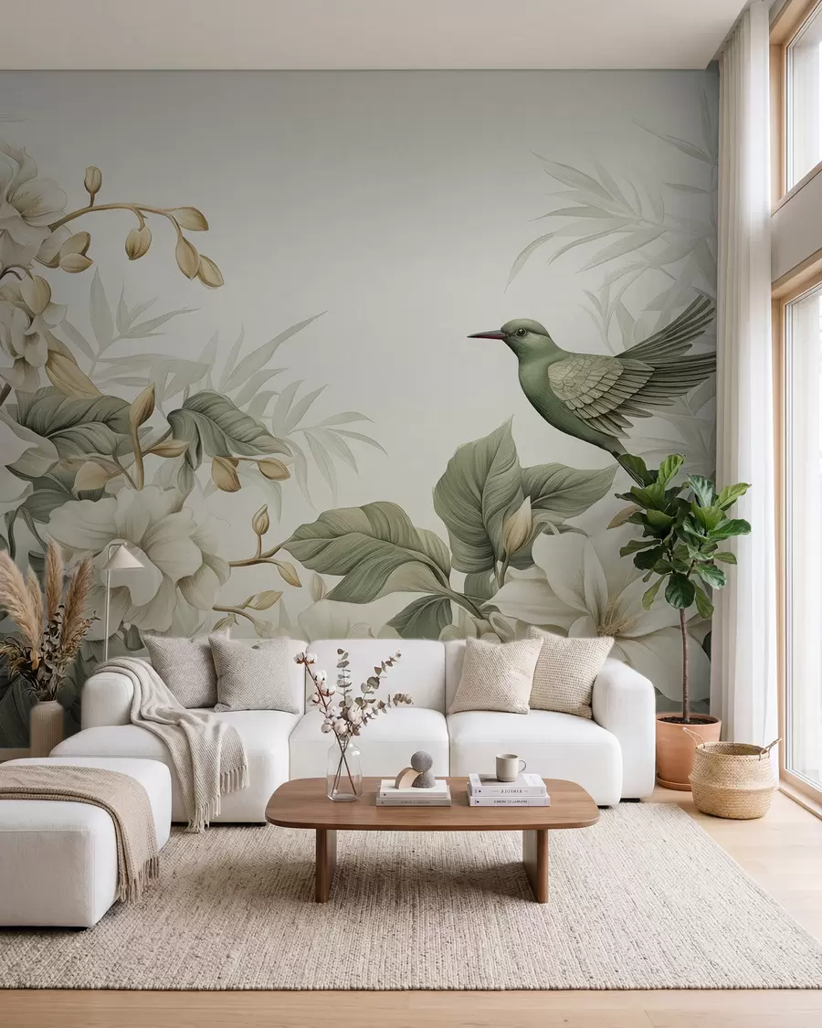 murales de pared Paisaje tropical con flores w02844
