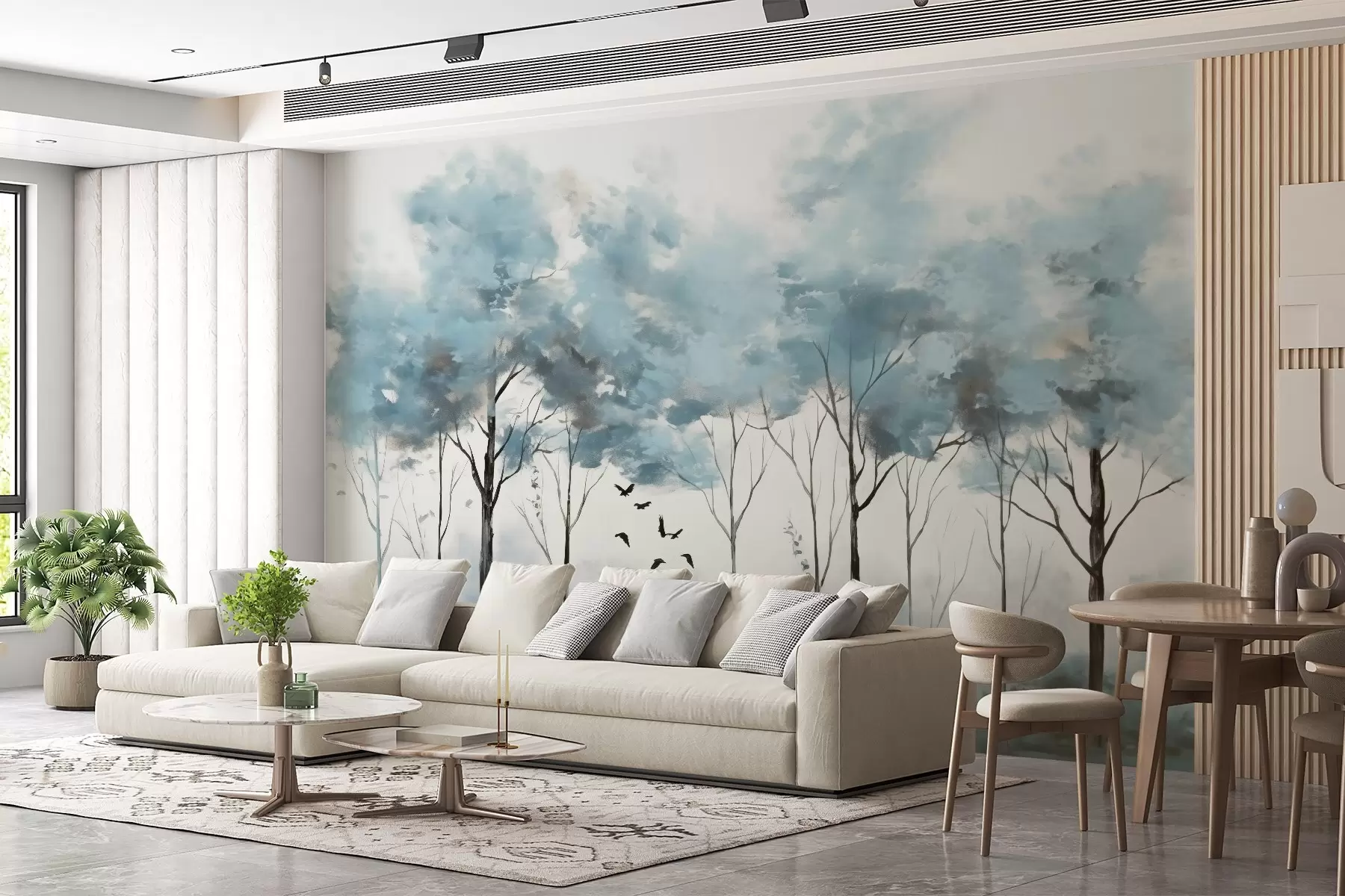 murales de pared Árboles en colores pastel y superficie acuática w02780