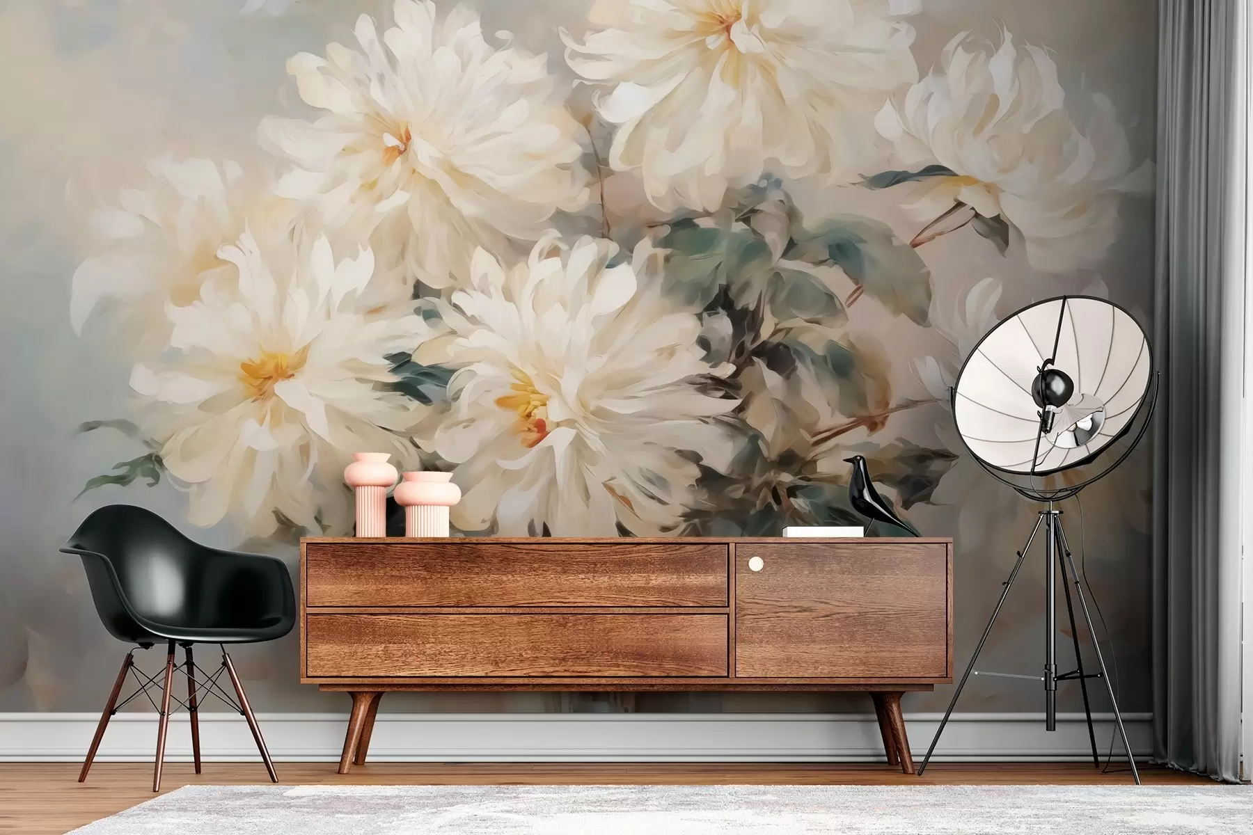 murales de pared Pintura imitación crisantemos w02925