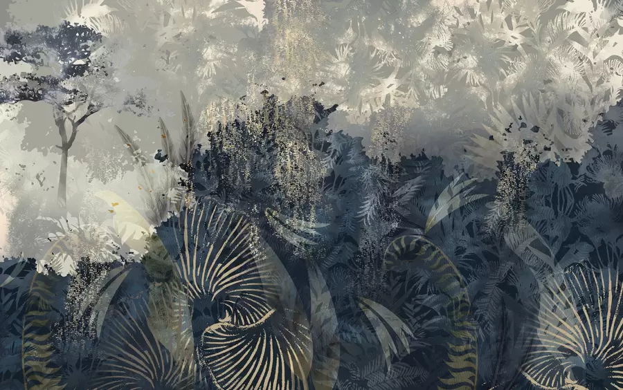 murales de pared África mágica con selva tropical y elementos vectoriales w02643