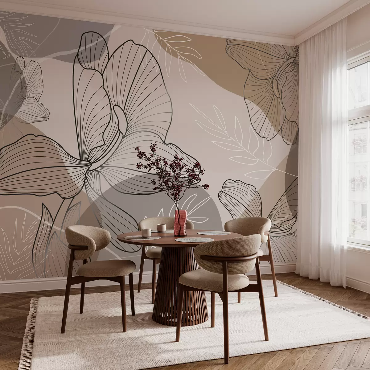 murales de pared Diseño floral vectorial en tonos pastel w02914
