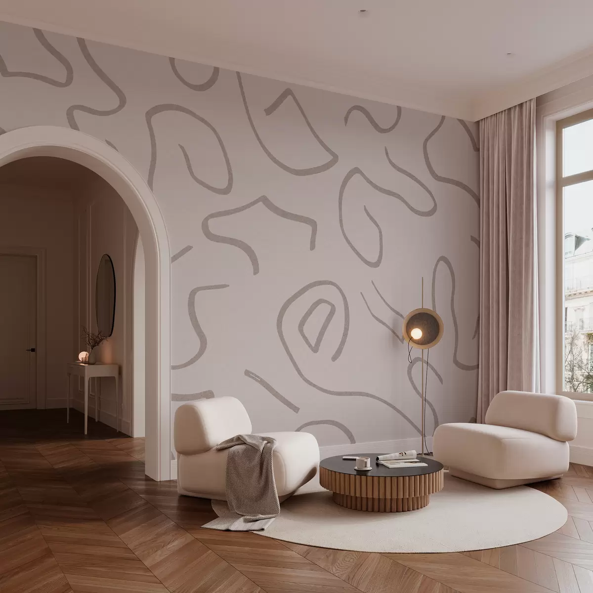 murales de pared Líneas y rizos en un color suave w02915v2