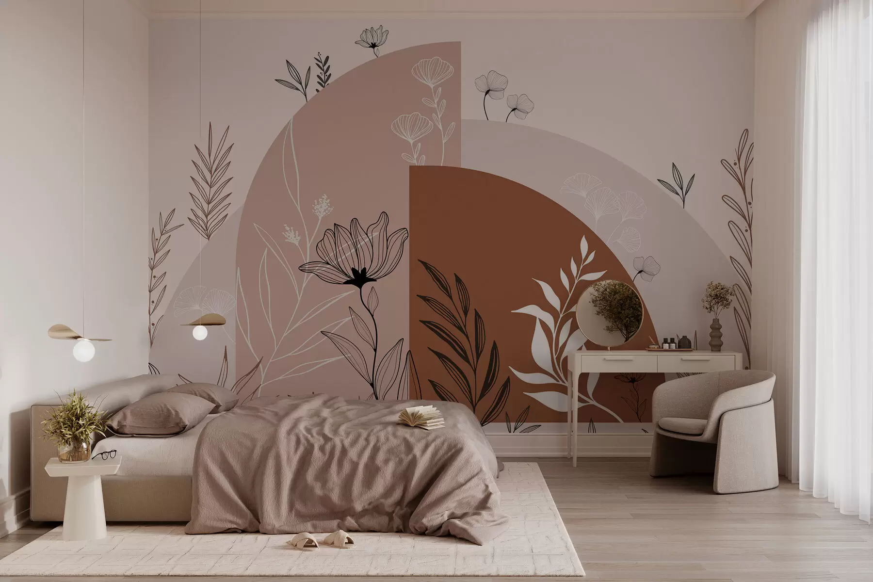 murales de pared Flores y arcos estilo boho w02933