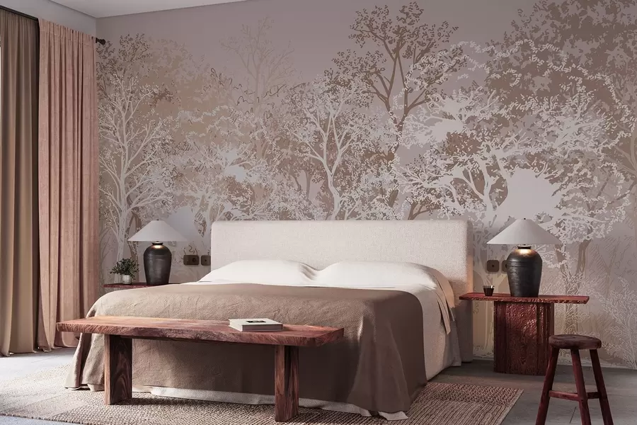murales de pared Árboles en el bosque, minimalismo, naturaleza, paleta de colores beige w02930