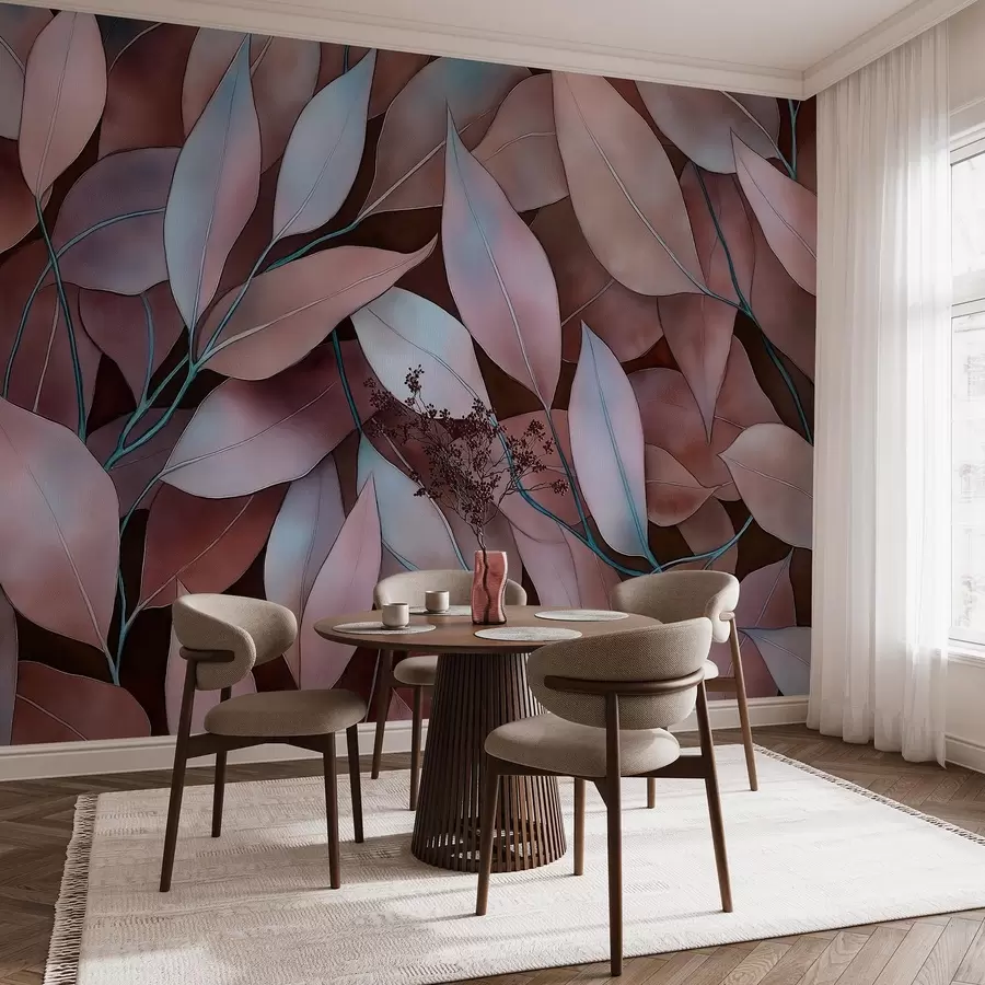 murales de pared Hojas de eucalipto, dibujo estilo acuarela, motivo floral, colores marrones w02931v1