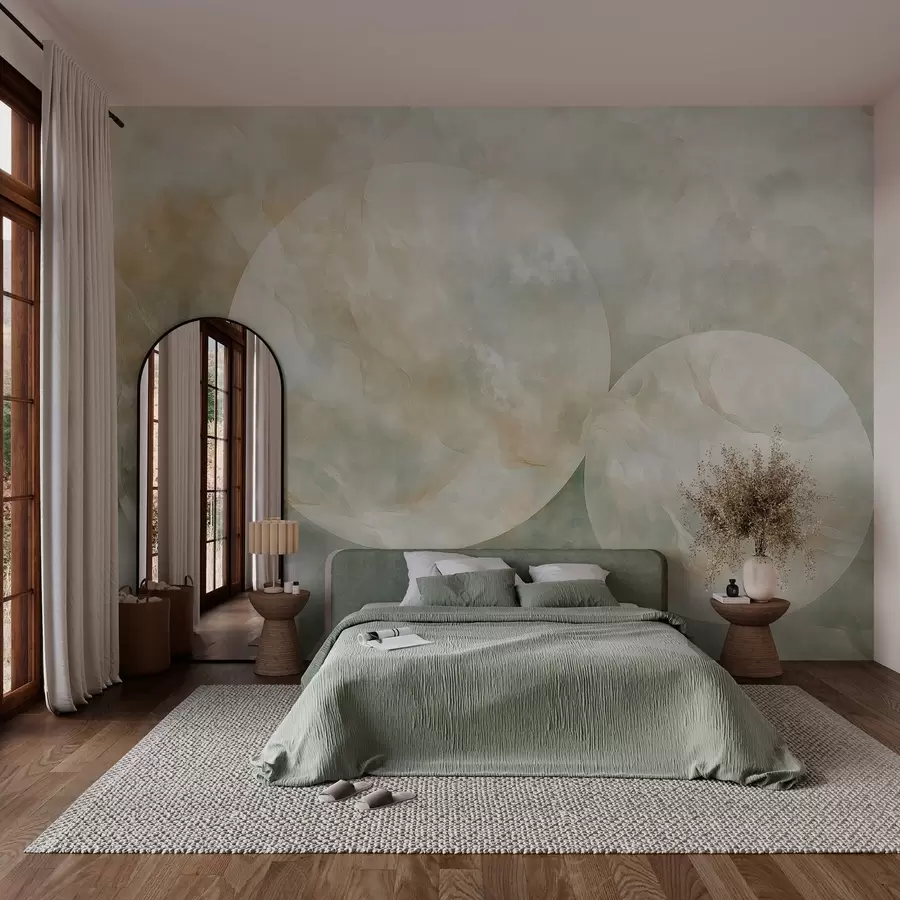 murales de pared Papel pintado abstracto con grandes círculos en estilo nácar w02907