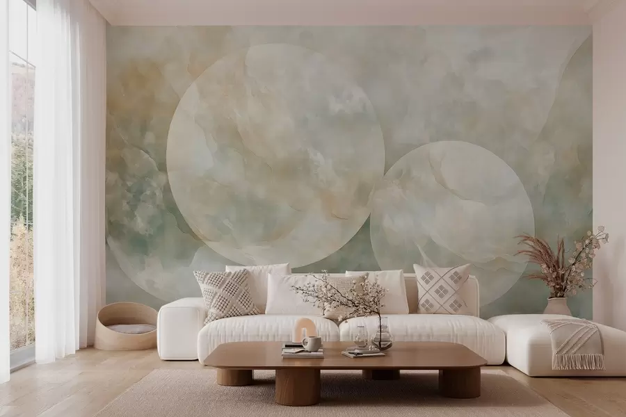 murales de pared Papel pintado abstracto con grandes círculos en estilo nácar w02907