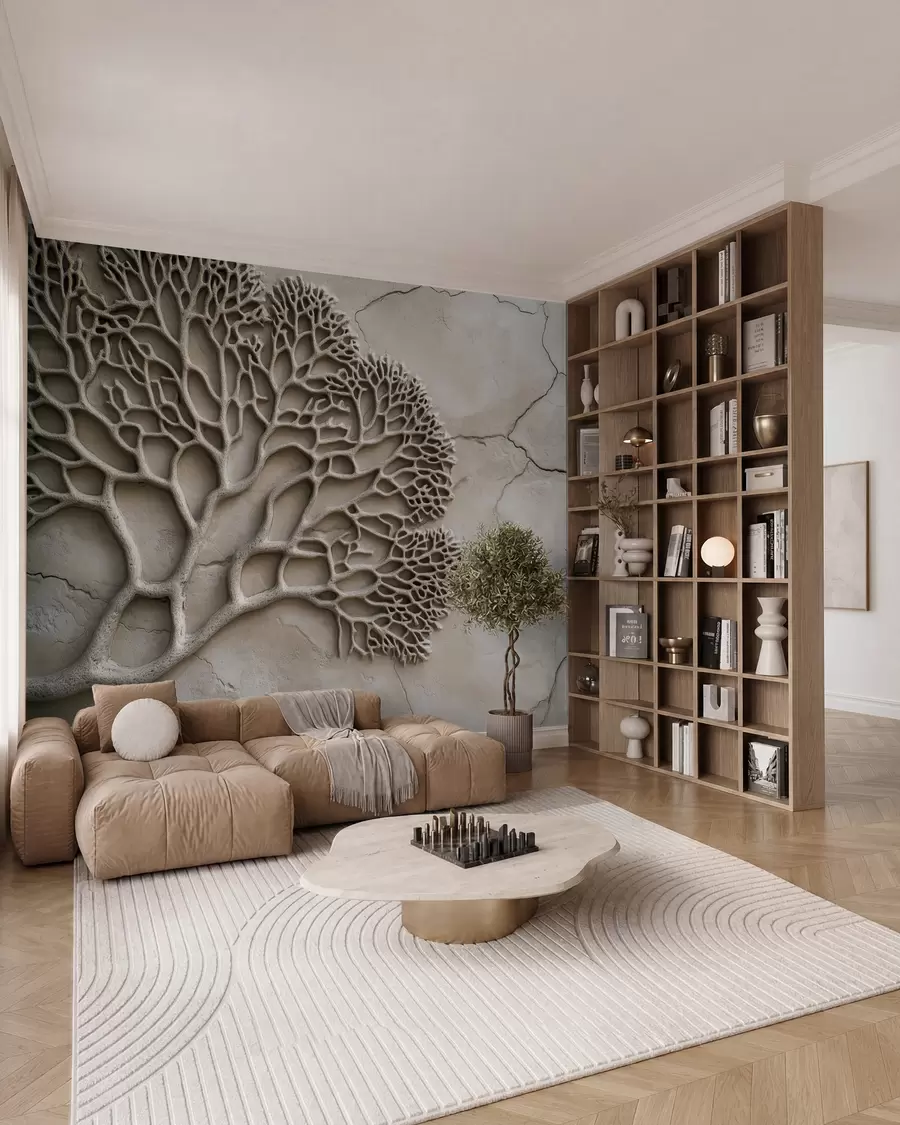 murales de pared Papel pintado en relieve con madera y grietas w02908