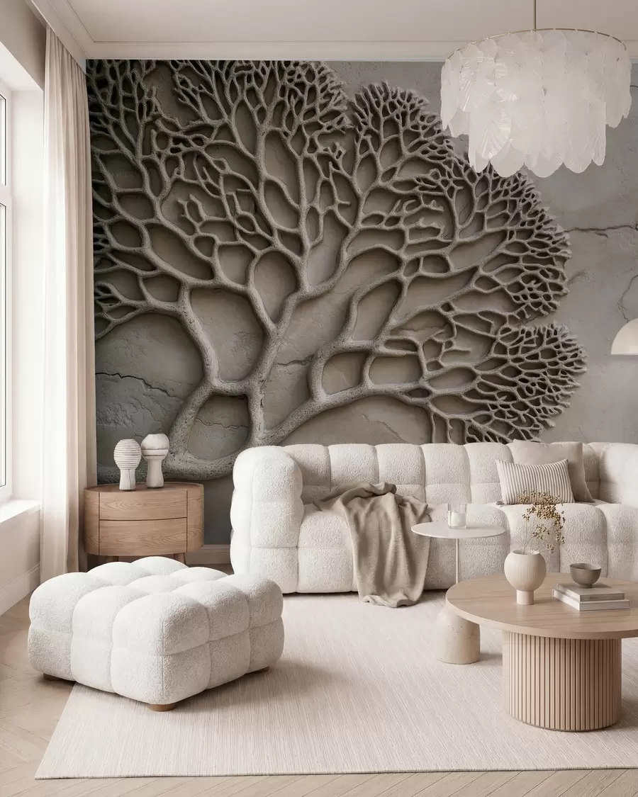 murales de pared Papel pintado en relieve con madera y grietas w02908