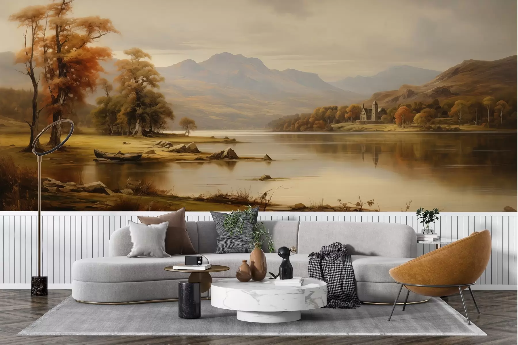 murales de pared Paisaje de acuarela pintado en colores cálidos w02971