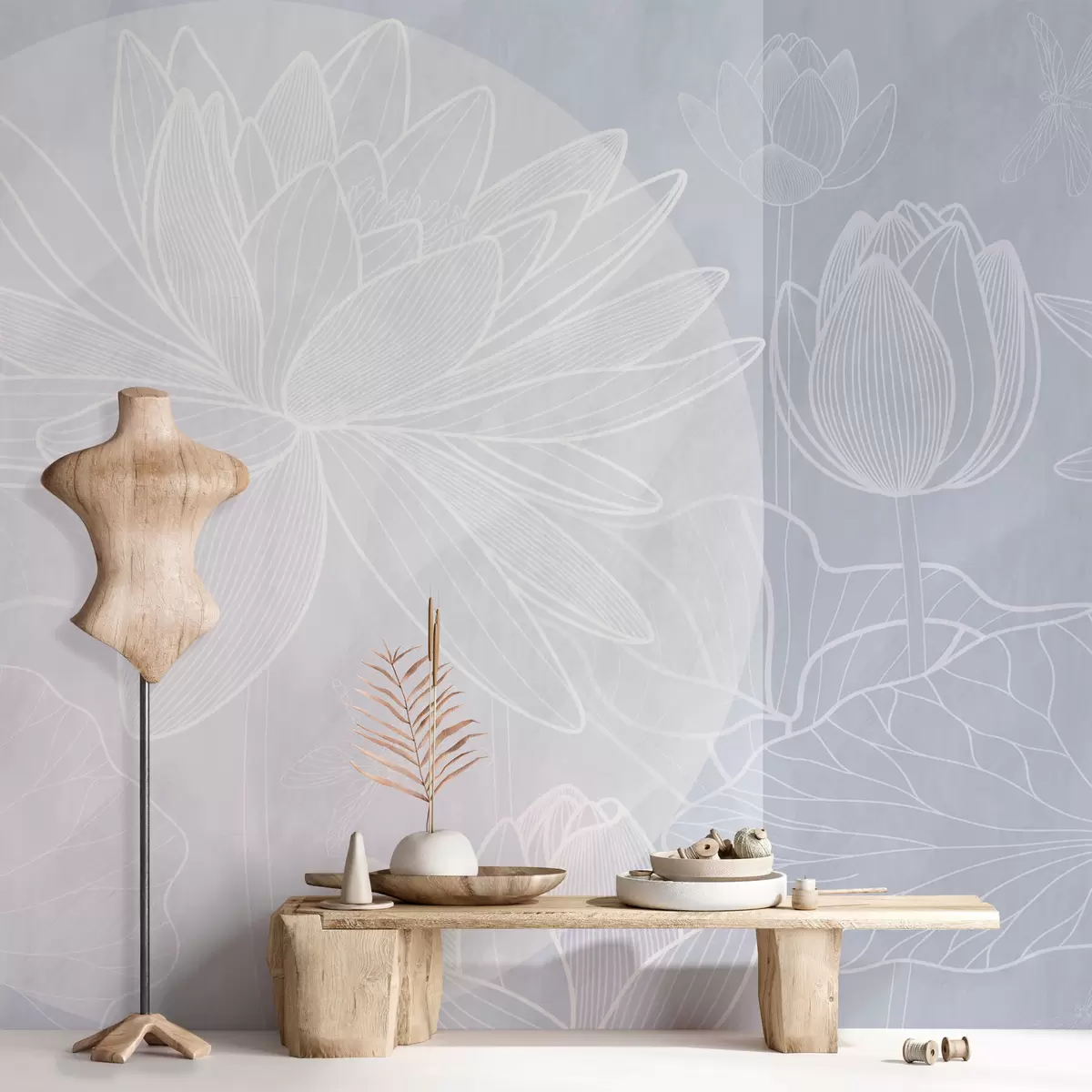 murales de pared Flores de loto y geometría w03005v3