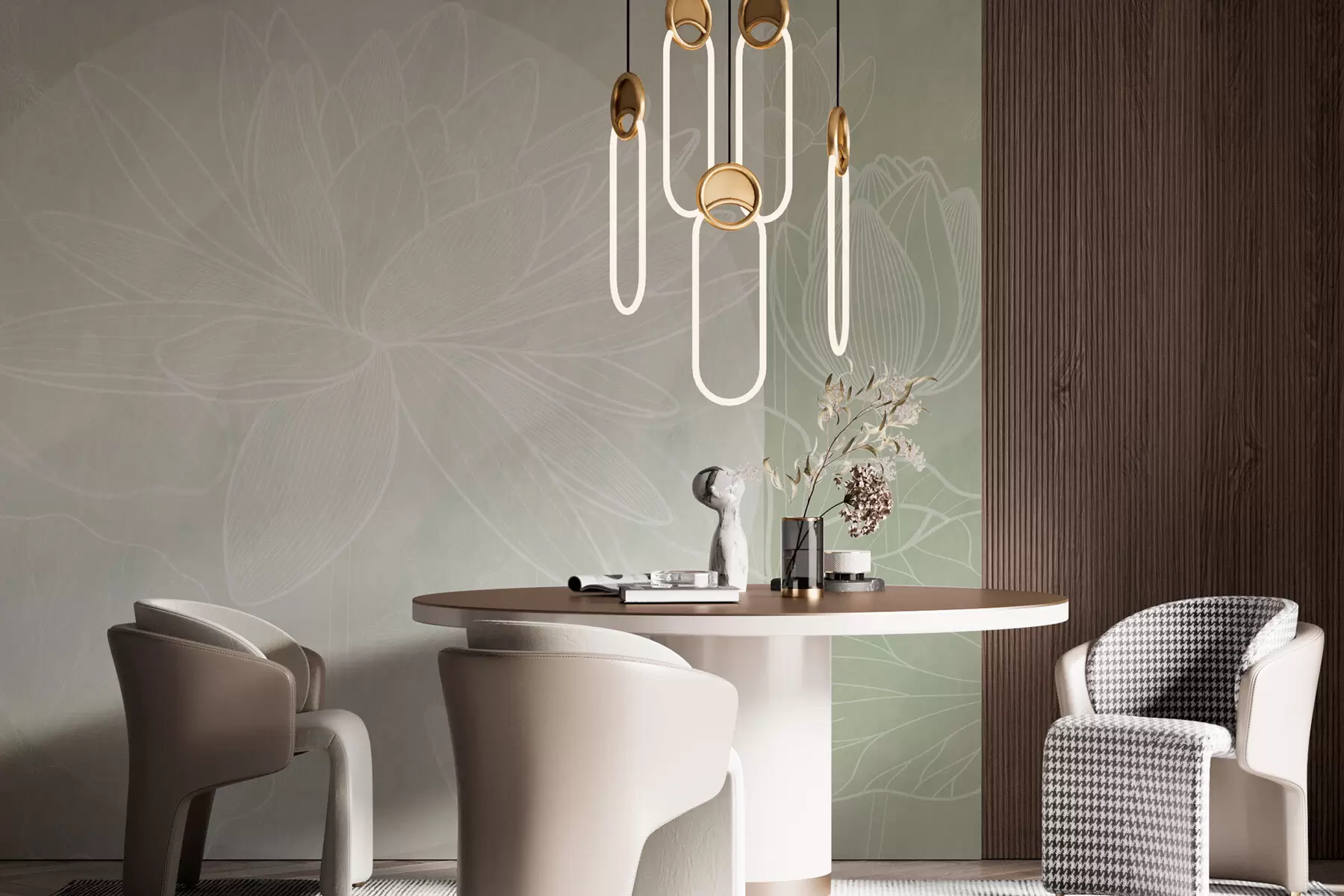 murales de pared Flores de loto y geometría w03005v4