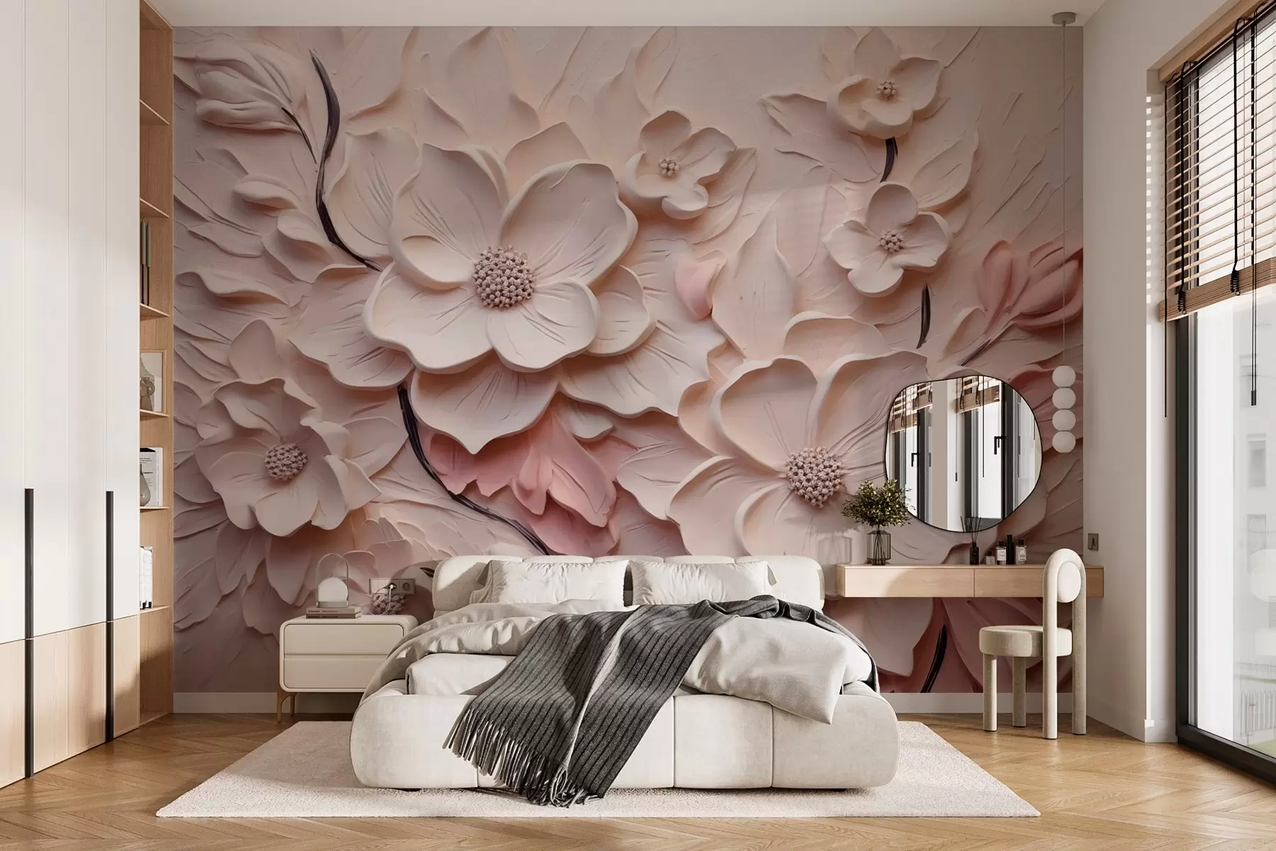 murales de pared Flores abstractas rosa imitación pinceladas w03038