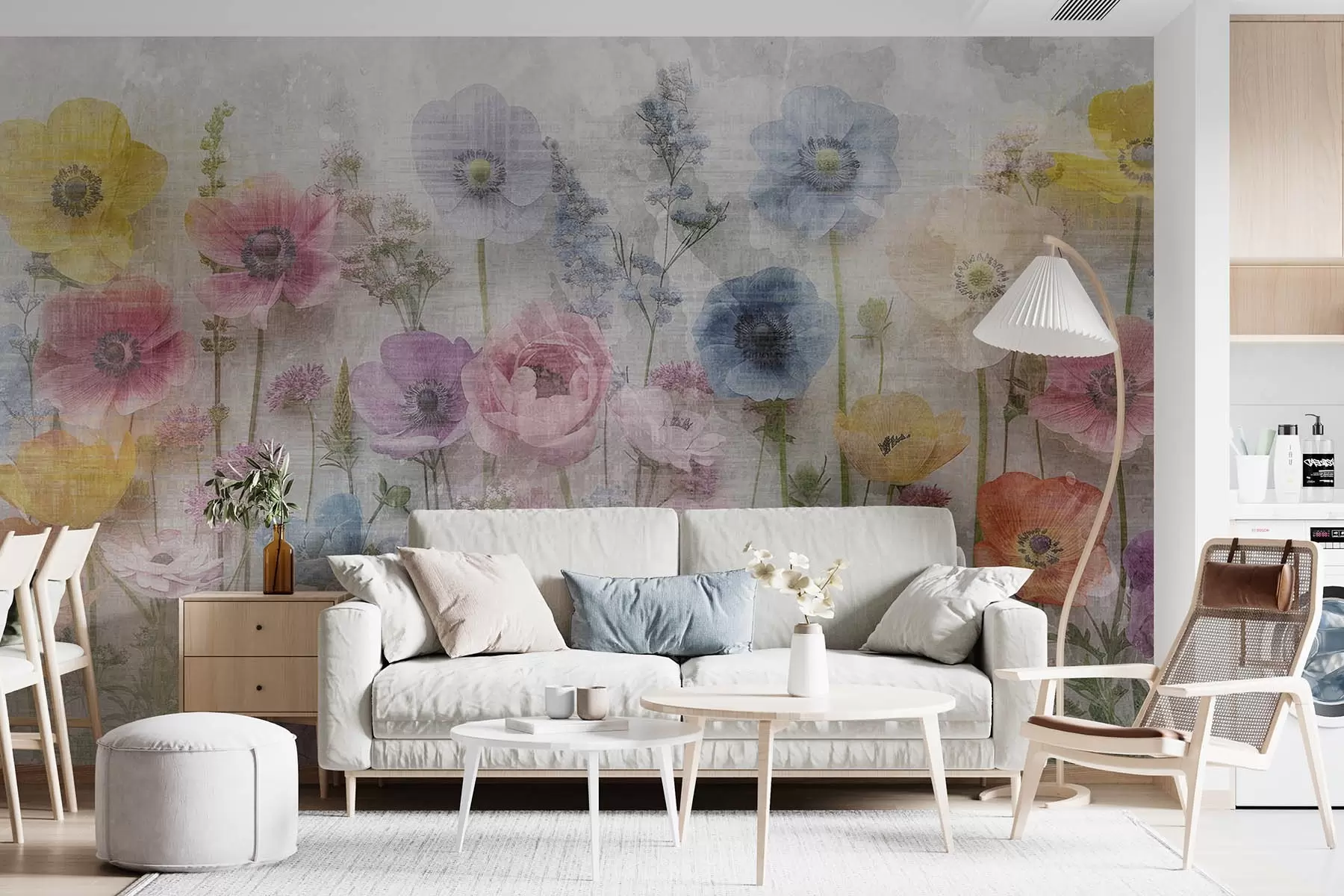 murales de pared Flores altas de acuarela sobre fondo envejecido w08727