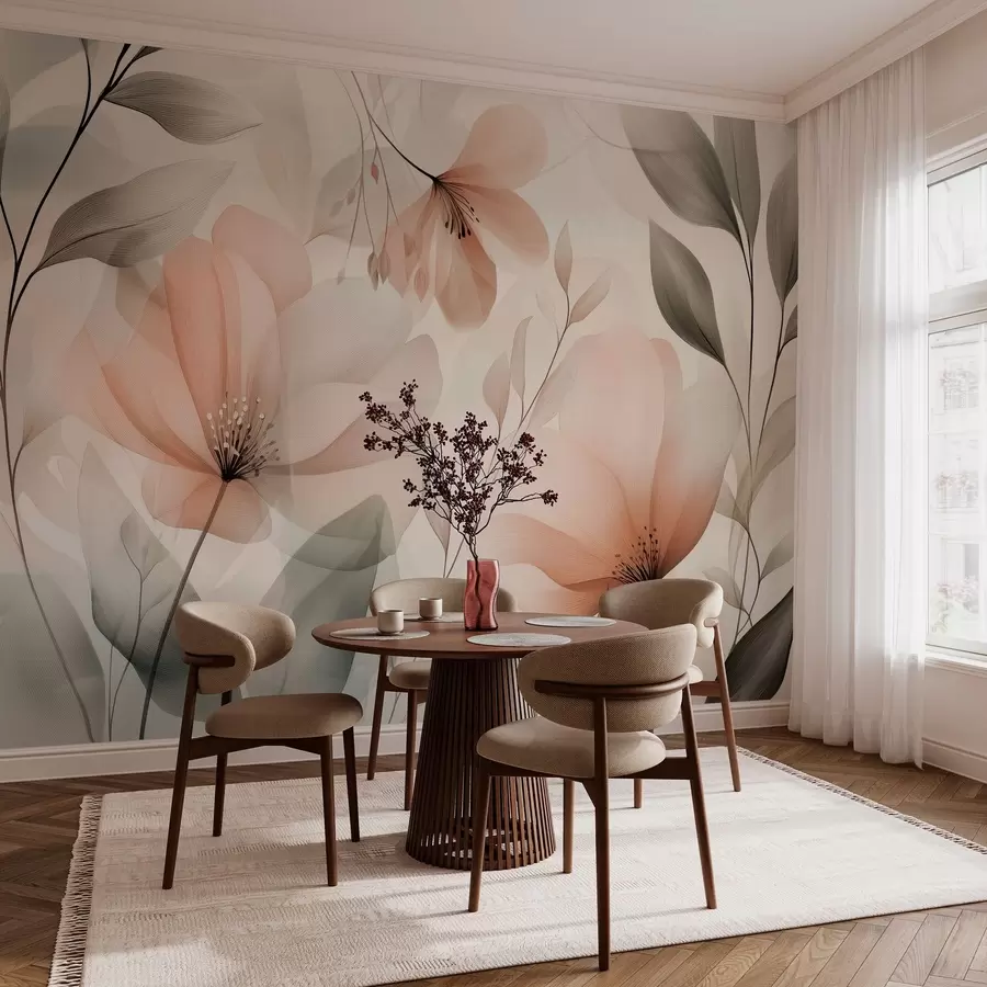 murales de pared delicadas flores aéreas en cálidos tonos terrosos w03010