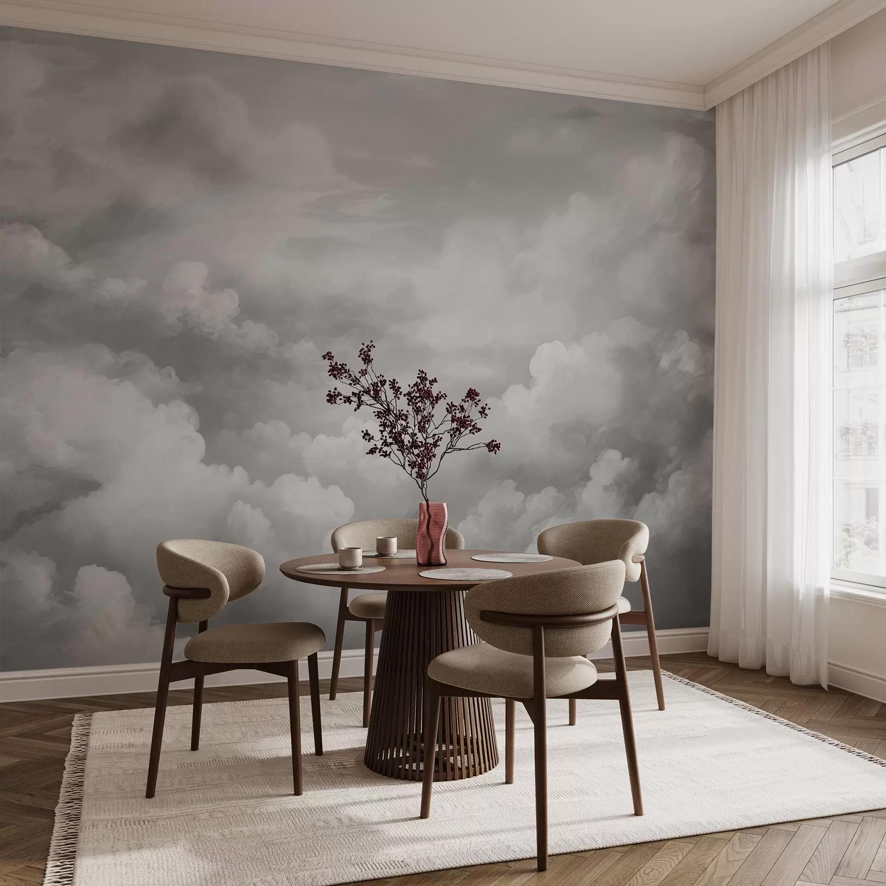 murales de pared nubes luminosas en tonos grises w03047v1