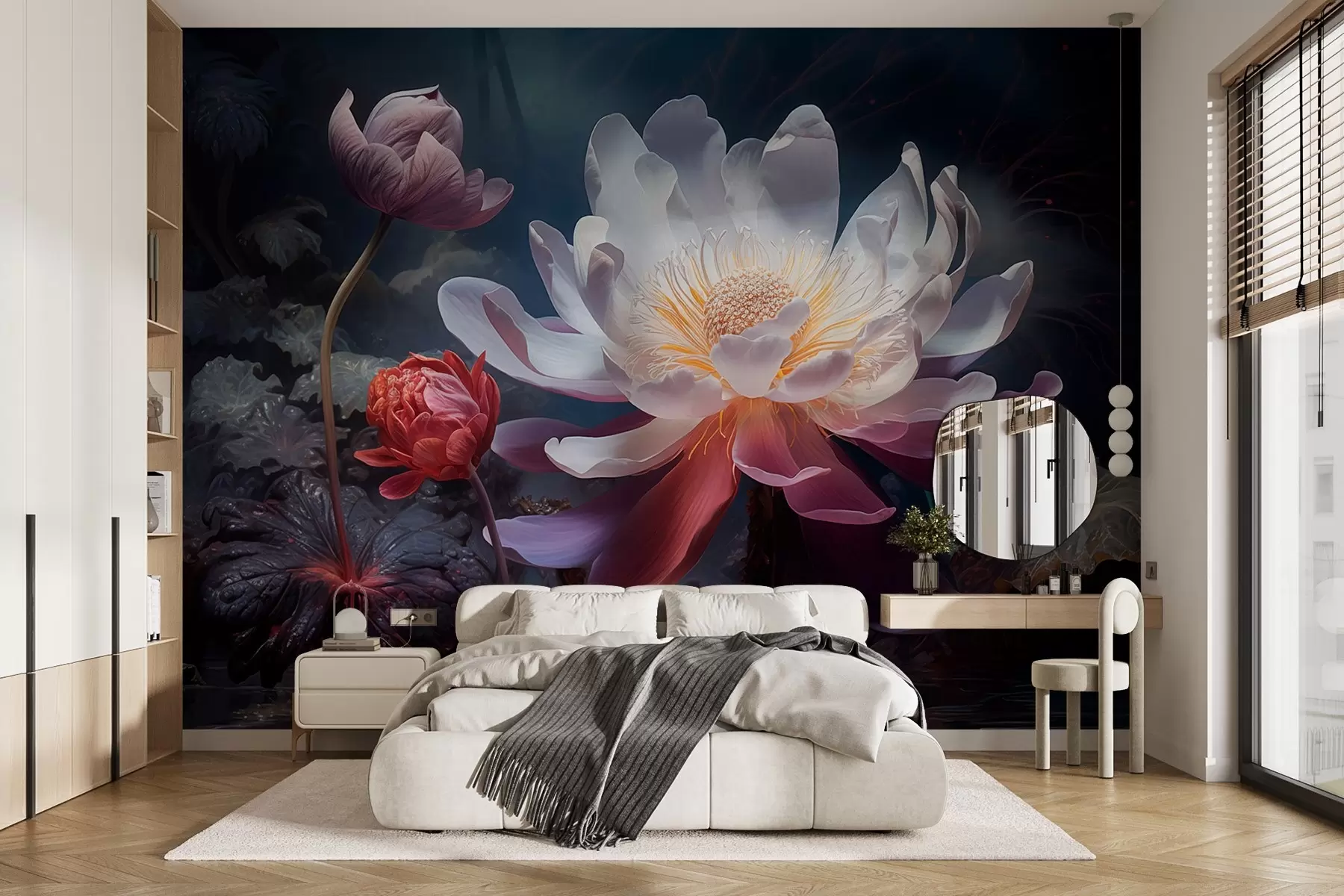 murales de pared Fantásticas flores floreciendo en una atmósfera oscura de cuento de hadas w08747