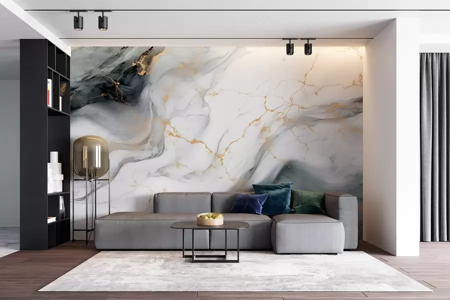 murales de pared Piedra gris con un toque de verde jade w08749