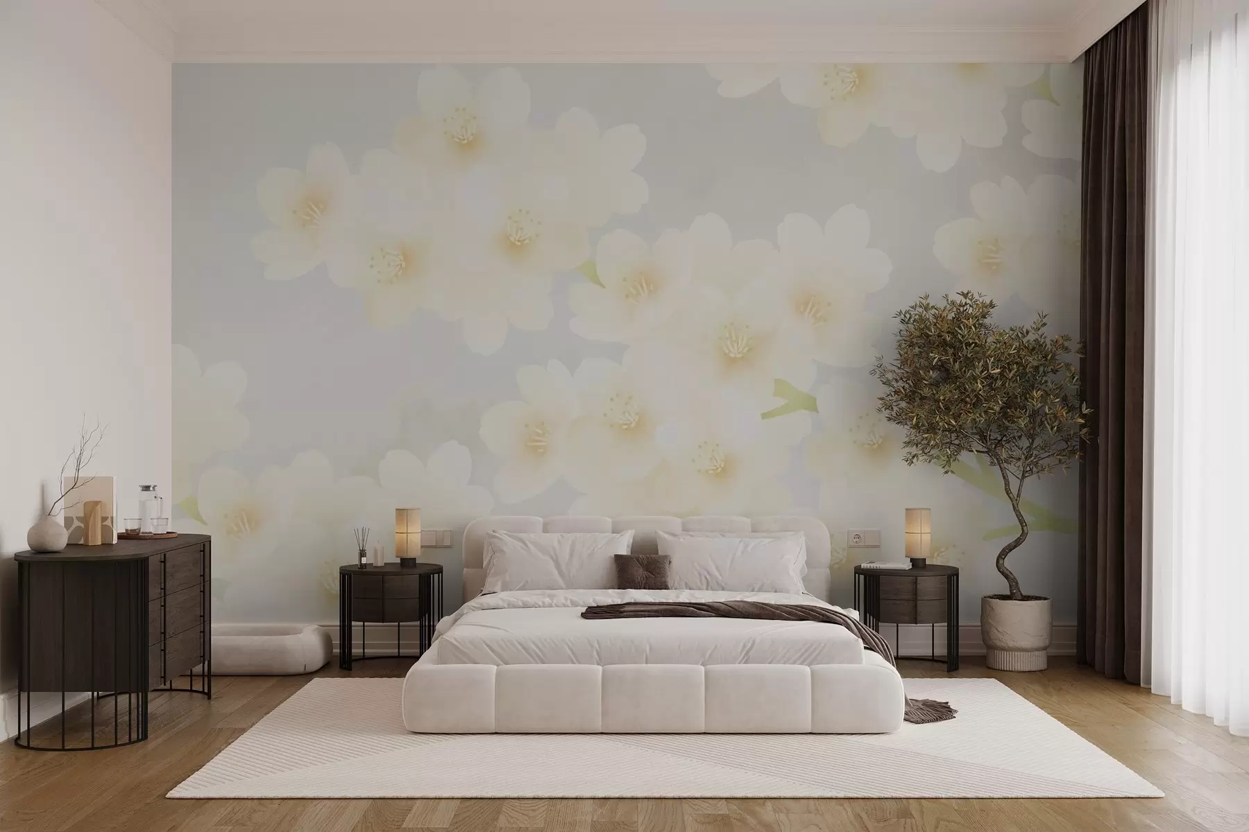 murales de pared Delicadas ramas con flores amarillas w03099v2
